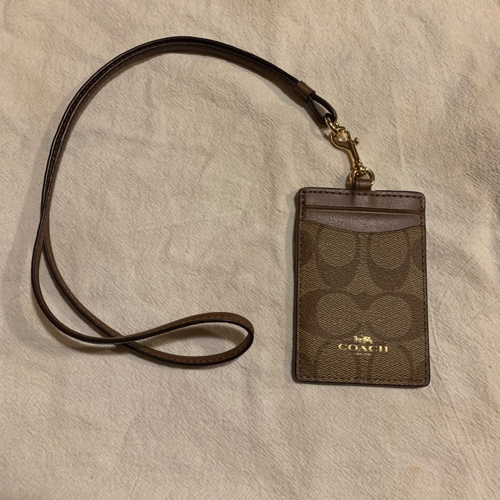 Coach leather hanging ID badge holder